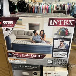 Intex 18inch Queen Dura Beam Deluxe Comfort Airbed With Internal Pump