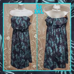 WOMENS PLUS SIZE 1XL STRAPLESS TROPICAL DRESS 
