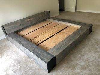 Gray Wood Platform Bed Frame