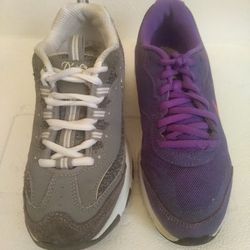 Kid sneakers(2)Nike 4Y purple pink Shechers 5.5 grey white unisex good condition