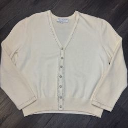 St John Evening Cream Knit Suit Jacket Button Up Sz 10 Rhinestone Jewled Diamond
