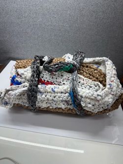 Handmade Crocheted Plarn Mat Rug Recycled Plastic Bags Roll Up 59x35