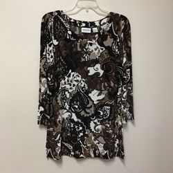 Women’s CHICO’S Acetate/Spandex Multicolor Pattern Long Sleeve Pullover Top… Size 1 =medium/8