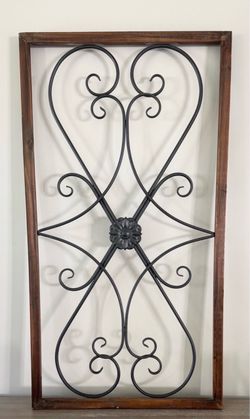 Wood Framed Wrought Iron Scroll Wall Decor
