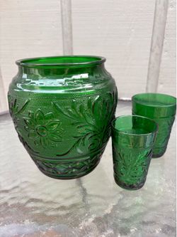 Vintage Green vase & glasses