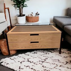 Art Deco 2-Drawer Rectangular Faux Wood Coffee Table - 40” x 24”