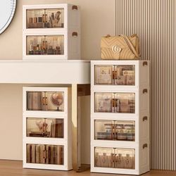 4/5 Layers Stackable Halloween, Christmas Decoration Storage Bins With Lids And Doors Plastic Collapsible Foldable Big Capacity Storage Bins Living Ro