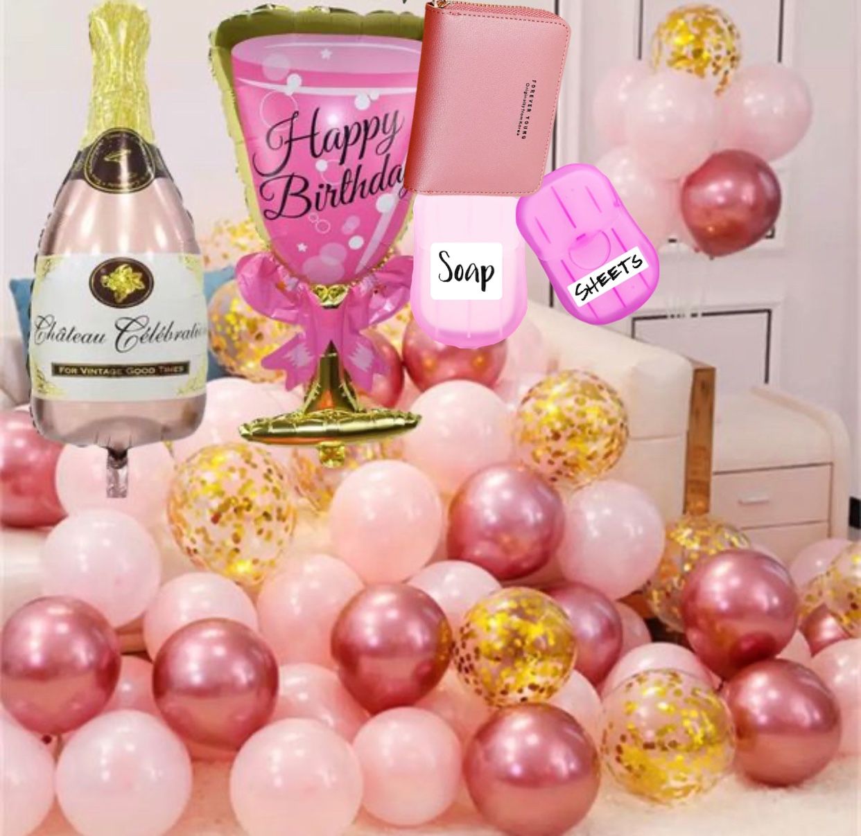 20 pcs confetti balloons +2 pcs helium +Free women wallet +free gifts