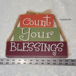 Count Your Blessings Stacked Wooden Tabletop Burlap Fall Thanksgiving Decor