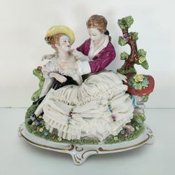 Unterweissbach Dresden lace porcelain figure young lovers, Height 8" x Width 9" x Depth 6
25"