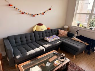 Dark Gray Tufted Sectional Sofa with Chaise