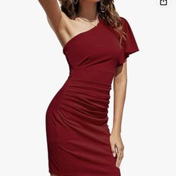 Visit the LYANER Store 410 LYANER Women's Ruffle One Shoulder Short Sleeve Ruched Cocktail Bodycon Short Dress