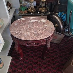 Pair of Marble top Asian side tables,either Rose wood or Mahogony