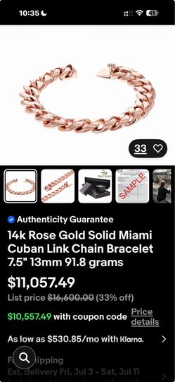 14k Rose Gold Cuban Bracelet 93 grams