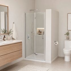 32 in. W x 72 in. H Bi-Fold Frameless Shower Door in Brushed Nickel with Clear SGCC Tempered Glass [NEW]