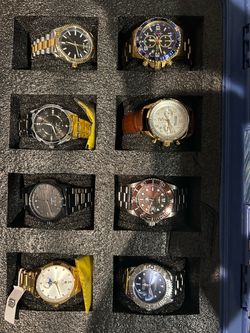 Mixed Watch Collection plus case –5 invicta, 1 Michael Kors,1 KimSoun automatic, and 1Montres Prestige