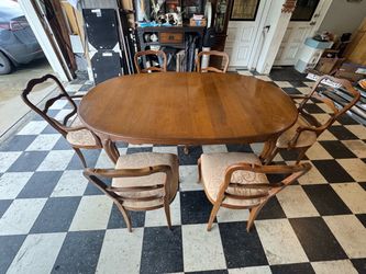 Vintage Extendable Dining Table Set – 6 Chairs + 3 Leaves – 44” x 71” to 99”