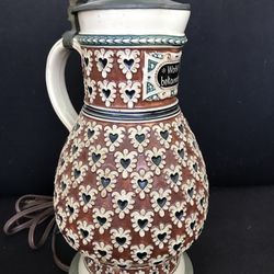 Vintage German Stein Table Lamp Heart Motif