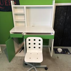 IKEA MICKE White Desk with Chair and bookcase