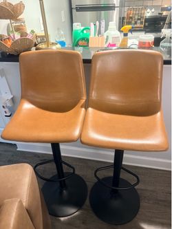 Set of 2 Modern Adjustable Bar Stools – Camel Brown
