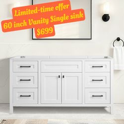 60" Single-Sink Bathroom Vanity Cabinet (No Top Included),90060S-WH 12.81