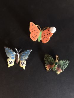 Vintage butterfly brooch lot of 3