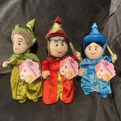 Disney Sleeping Beauty Fairy Godmothers Plush Fauna Flora Merryweather w/ Tags