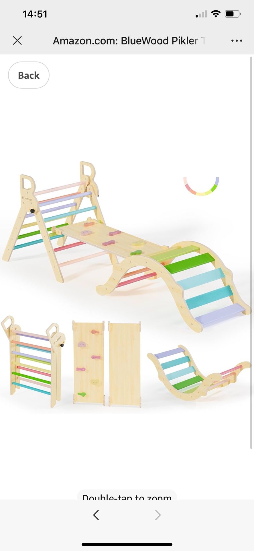 Brand New   BlueWood Pikler Triangle Set, Toddler Wooden Climbing Toys Indoor 7in1 Foldable Climber for Kids, Montessori Philosophy Play Jungle Gym wi