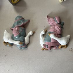 Vintage Burwood Boy and Girl with Geese Wall Decor