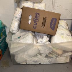 big tub of newborn diapers 