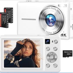 4K Digital Camera, 64MP Autofocus Vlogging Camera with Dual Lens, 16X Digital Zoom YouTube Compact Travel Point Shoot Camera for Teens Beginner, Anti-