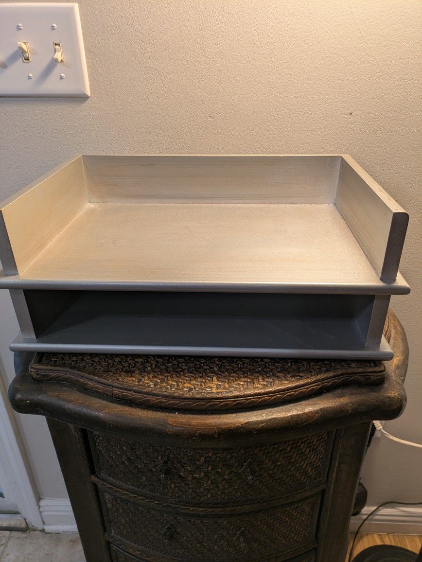 Silver Color Wood Two Tier Paper Tray 16.5" Wide