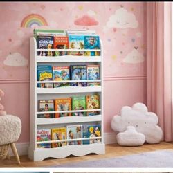 Kids 4-Tier Book Shelf, White Bookshelf, Kid's Storage Organizer for Kids Room B-12