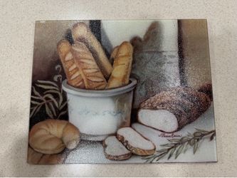 Decorative Glass Serving Plate featuring baguettes in a container