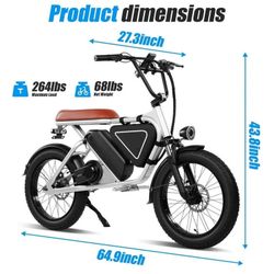 Pamela E3 Gray 20-Inch Adult Motorized Dirt Bikes,1000W Led Mid-Mounted Motor,Puncture-Resistant UL2849 Wide Tires,48V15.6Ah Battery. Speed 25miles pe