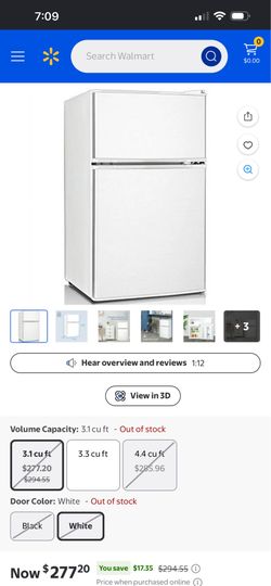 Keystone New Standard 3.1 Cu. Ft. 18.5 In W Compact Standard Door Refrigerator/Freezer, White, KSTRC312CW