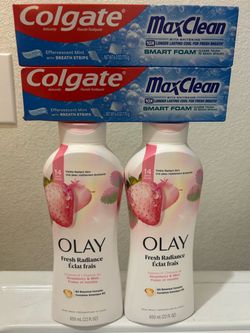 Colgate MaxClean Toothpaste & Olay Body Wash Bundle