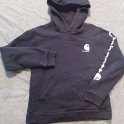 Youth Size Large Carhartt Black Long Sleeve Hoodie Logo On Sleeve 