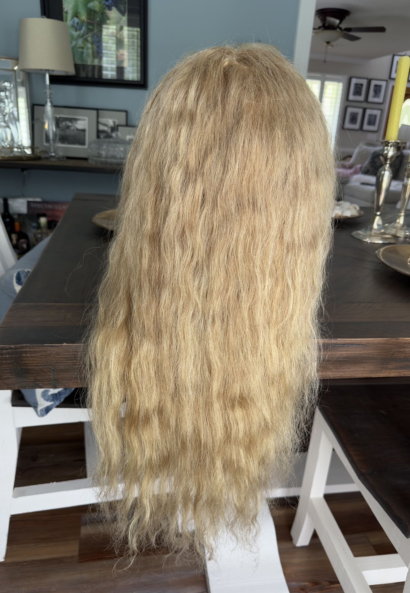 New 13 x 5 Frontal Lace wig-Long Wavy Blonde, 100% Remy Human Virgin Hair, Bleach/Dye/Perm