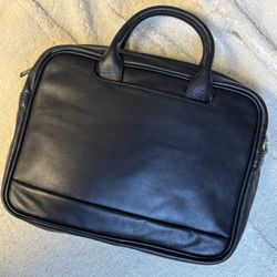Black Genuine Leather Laptop Briefcase Business Work Bag with Shoulder Strap