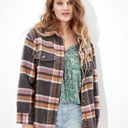 AE Oversized Plaid Shirt Jacket