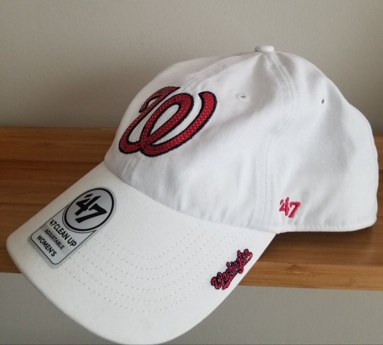 Washington Nationals Women's Sparkle '47 Brand White Clean Up Baseball Cap/New 