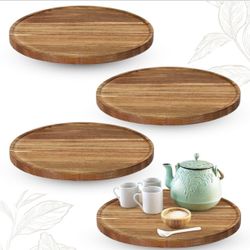 Rtteri 10 Pieces Acacia Round Wood Plates 14 x 1 Inch