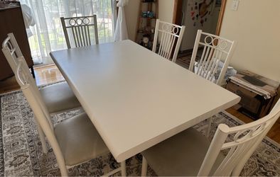 White Dining Table with 6 Chairs