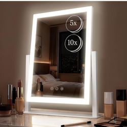 Vanity Mirror with Lights, 17.3’’ LED Makeup Mirror Detachable 10X/5X Magnification, Smart Touch Control, 3 Color Lighting Modes,360°Rotation Tabletop