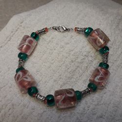 Beautiful Pink And Teal India Glass Bracelet 