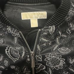 Floral Michael Kors Black And White Bomber Leather Jacket