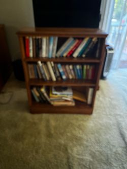 Low profile Oak Wooden 3-Shelf Bookcase