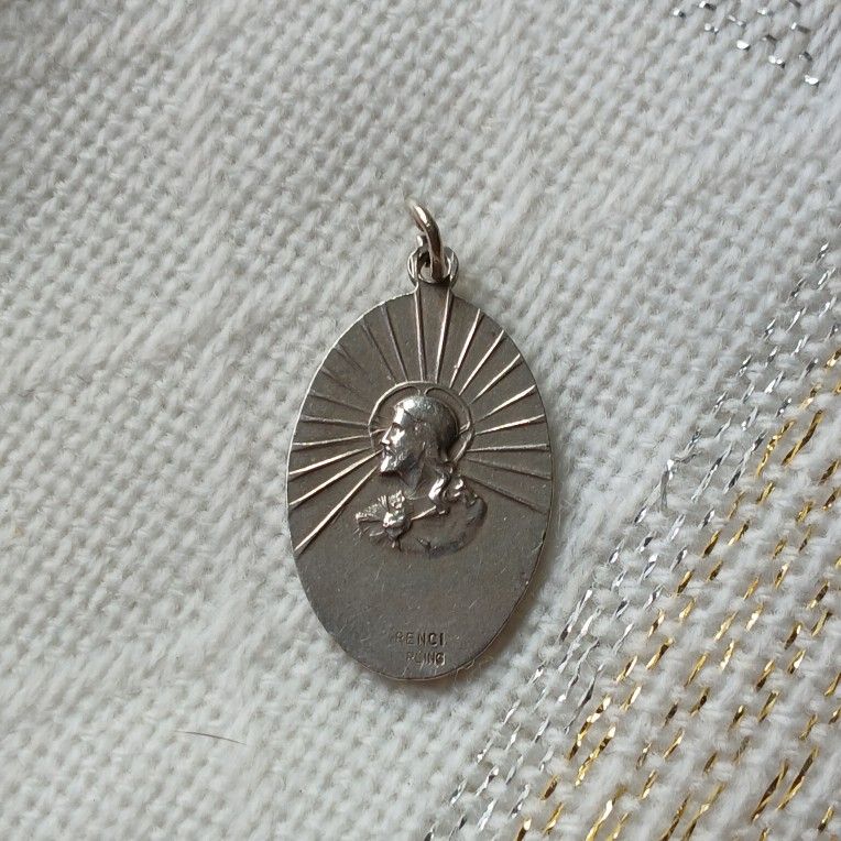 Vintage Catholic St. Jude Sterling Silver Holy Oval Medal Patron of Hospitals Lost Causes