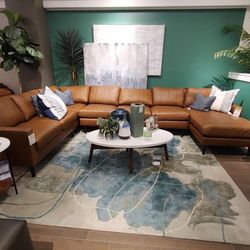 Tan Leather Sectional 